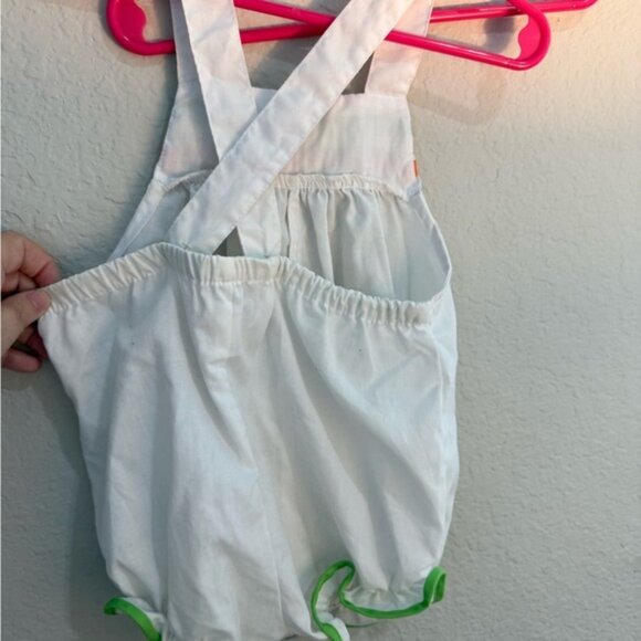 Vintage 1980s Unisex Baby Sz 24M Bubble Romper White Orange Green Cotton Poly - Picture 3 of 3